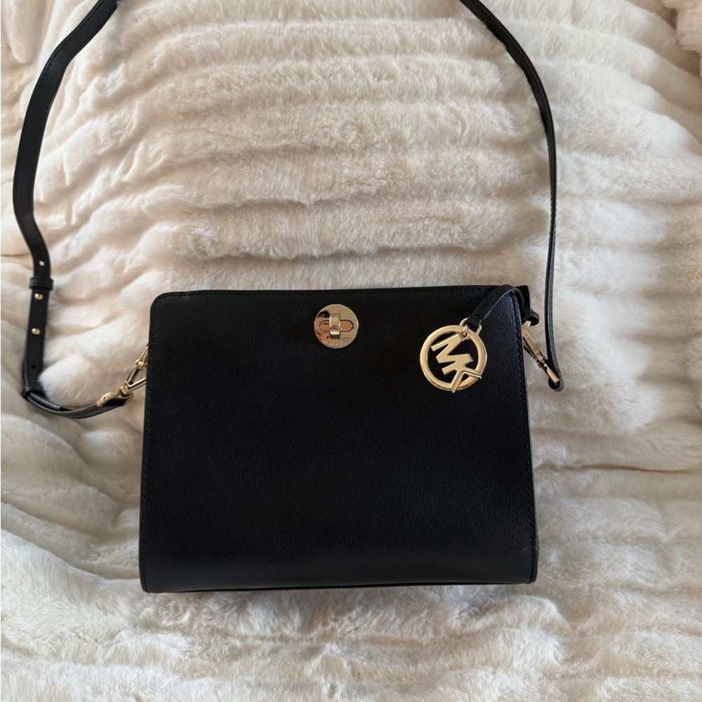 Michael Kors Black Crossbody Bag with Gold Accents